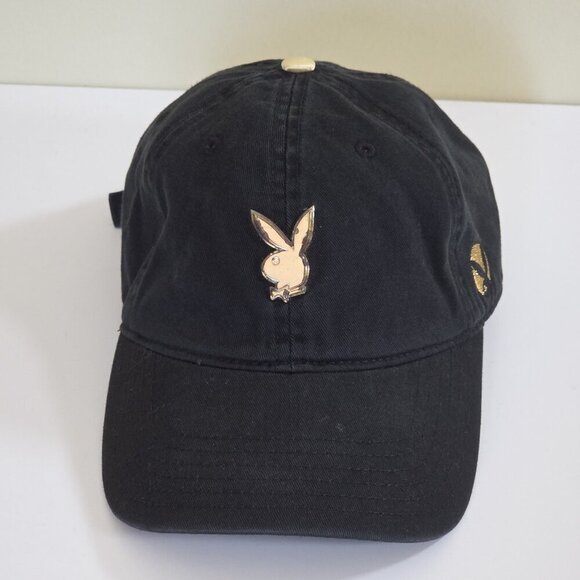 Playboy Lids Black Strapback Hat Cap Cotton Embroidery Metal Bunny Adjustable - Picture 14 of 15